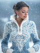 Women's blue patterned half-zip sweater with high collar