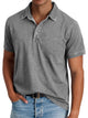 Men's blue polo shirt with collar and button front, short sleeves