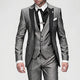 Men's three piece slim fit suit with contrast lapels and waistcoat