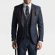 Men's three piece slim fit suit with contrast lapels and waistcoat