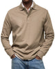 Men's long sleeve polo sweater with collared button placket and ribbed cuffs