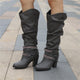 Women's Knee-High Boots - Slouchy Block Heel in Brown - View 4 | Bellmere