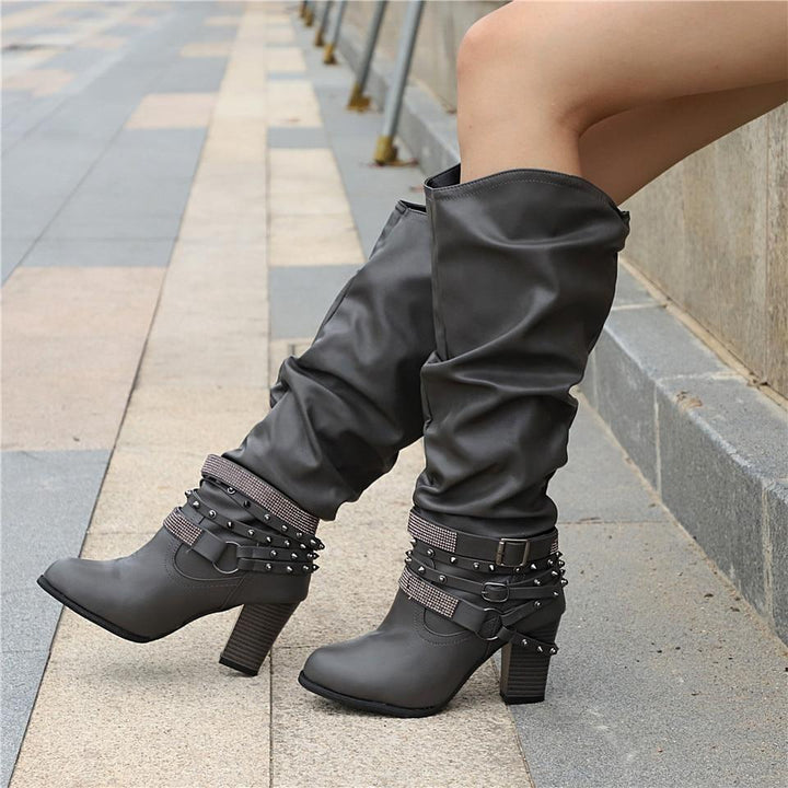 Women's Knee-High Boots - Slouchy Block Heel in Brown - View 11 | Bellmere