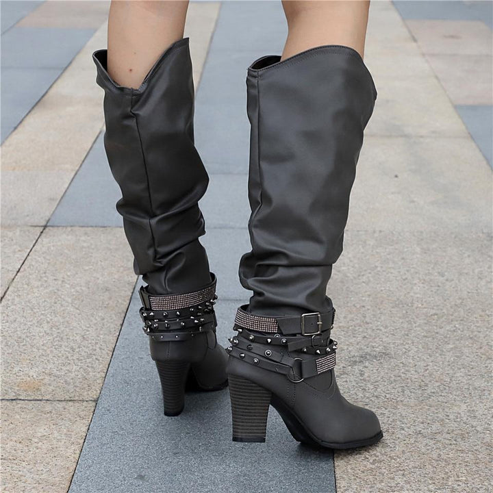 Women's Knee-High Boots - Slouchy Block Heel in Brown - View 12 | Bellmere