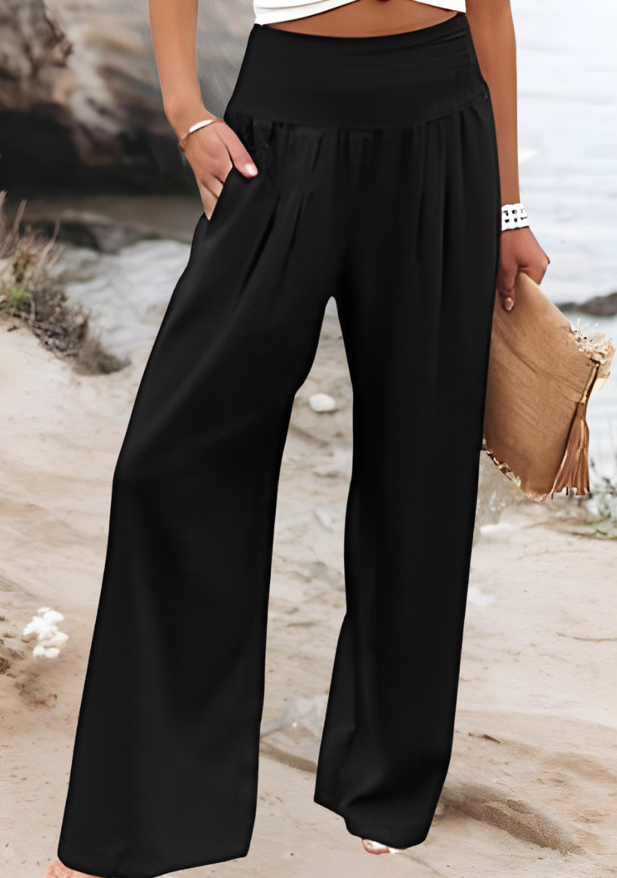 Flowing Wide-Leg Beach Pants Summer Collection in Beige (Almost Sold Out) - View 2 | Bellmere
