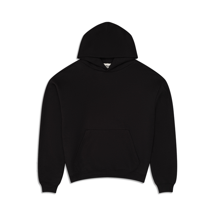 Men's black oversized pullover hoodie with hood and kangaroo pocket
