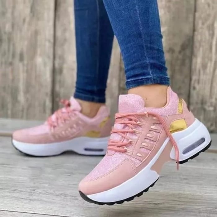Women's panelled lace-up sneakers with raised platform soles