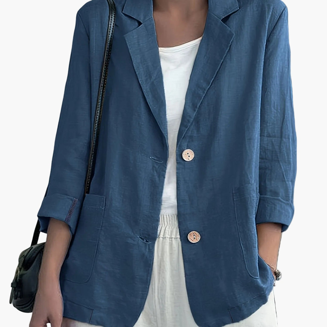 Women's casual blazer with notched lapels and two buttons