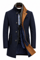 Men's textured button-front overcoat with Mandarin collar and contrast trim