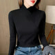 Women's solid long-sleeve turtleneck T-shirt with fitted cut and hip-length hem