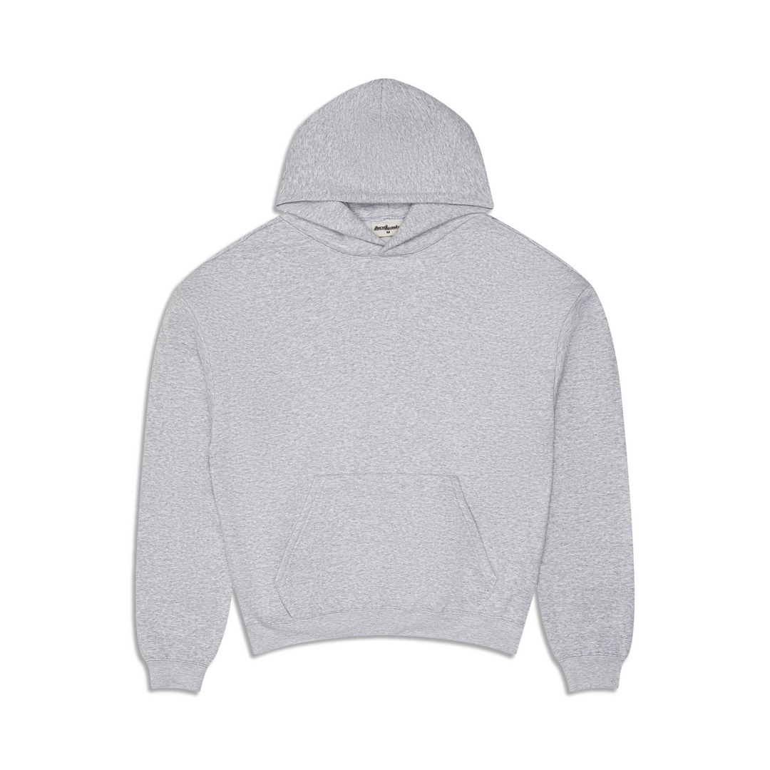 Gray fleece hoodie with hood and kangaroo pocket