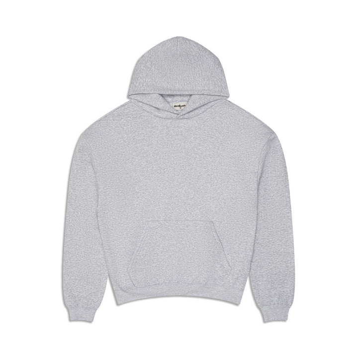 Gray fleece hoodie with hood and kangaroo pocket