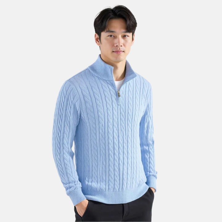 Women's cable knit zip-front sweater