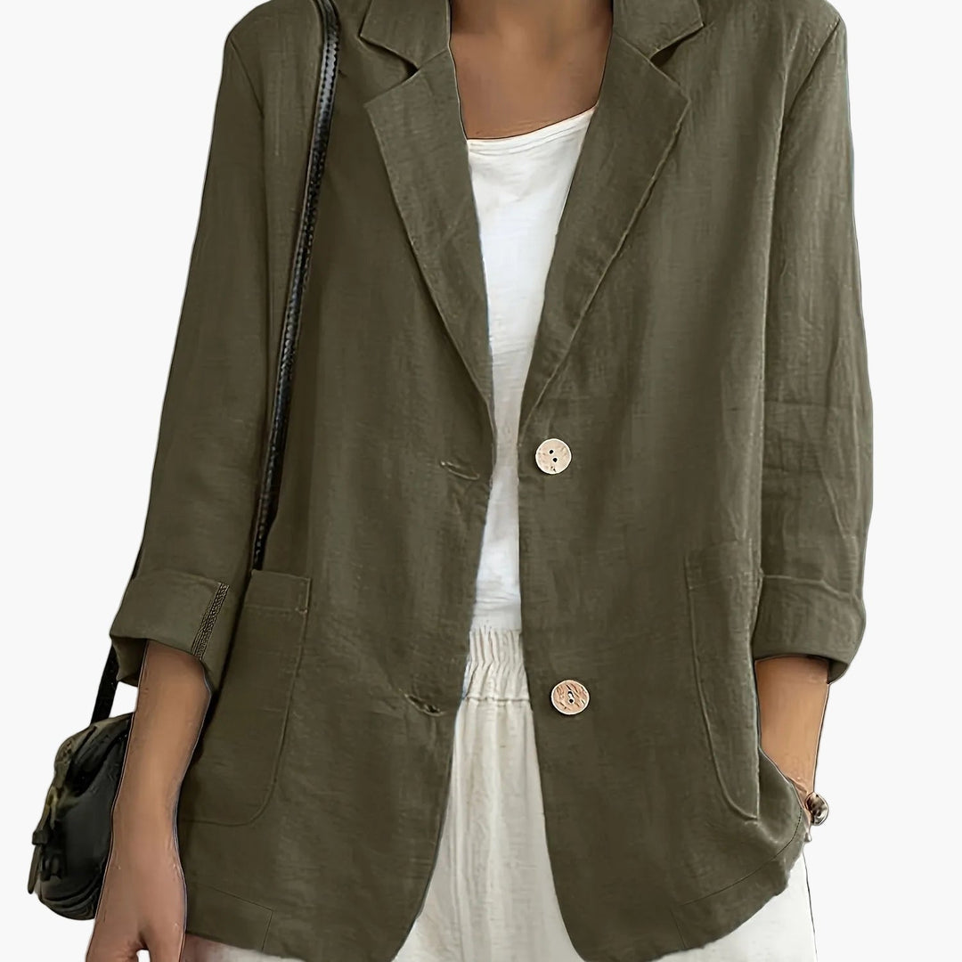 Women's casual blazer with notched lapels and two buttons