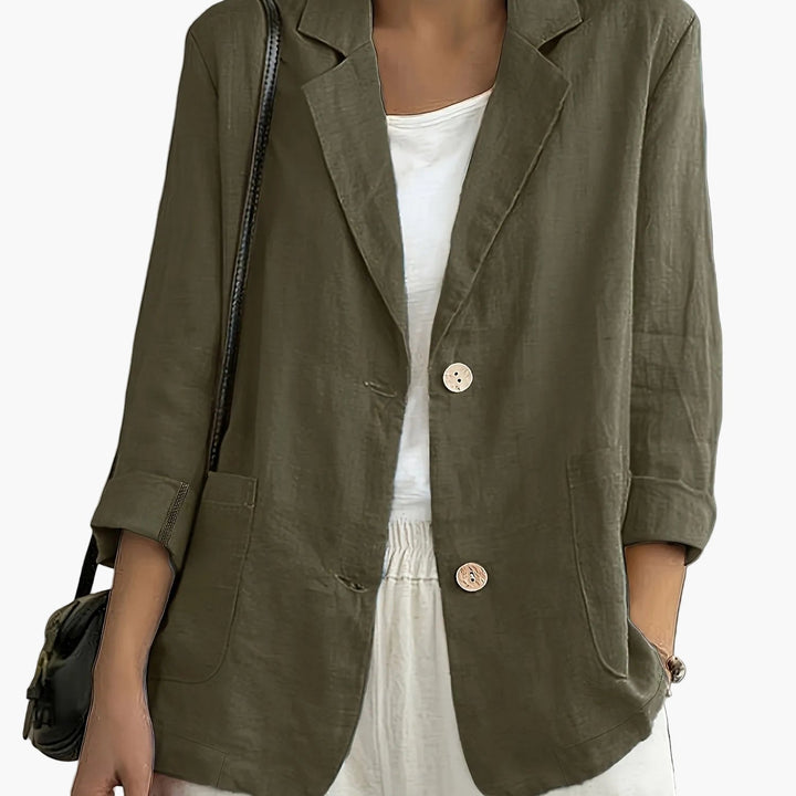 Women's casual blazer with notched lapels and two buttons