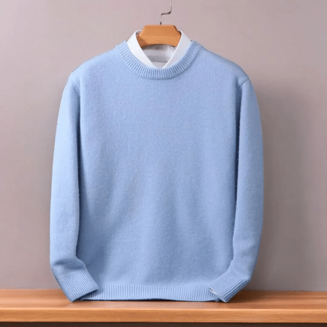 Men's oversized plain crew neck sweater with long sleeves and ribbed trims