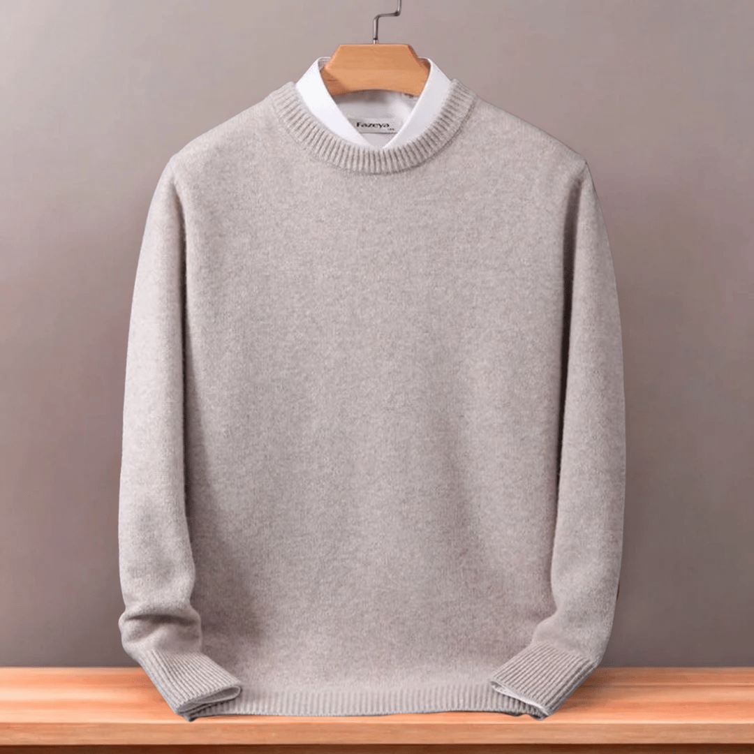 Men's oversized plain crew neck sweater with long sleeves and ribbed trims