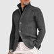 Men's textured knit cardigan with stand collar, button front and patch pockets