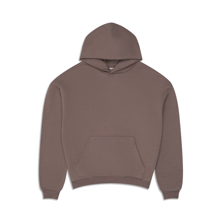 Brown unisex pullover hoodie with hood, long sleeves and front kangaroo pocket