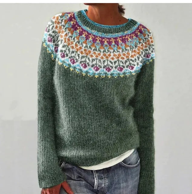 Women's multicolour Fair Isle sweater with boat neckline and long sleeves