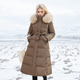 Women's longline quilted winter coat with fur-trim hood