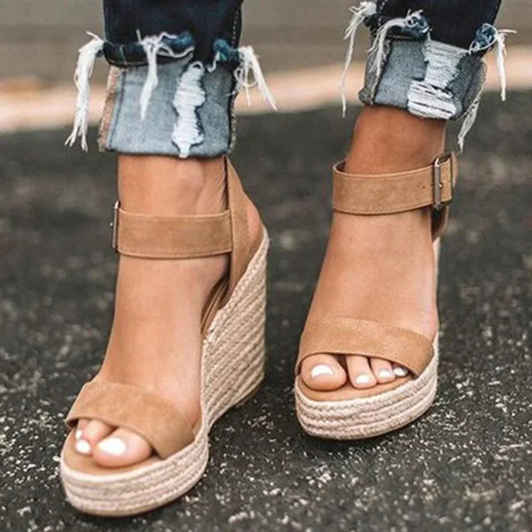 Milena | Women's Wedge Sandals - Open Toe - Ankle Strap with Buckle - Espadrille Heel