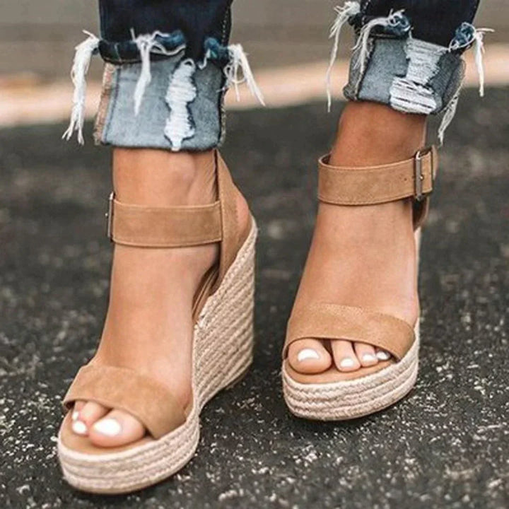 Milena | Women's Wedge Sandals - Open Toe - Ankle Strap with Buckle - Espadrille Heel