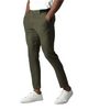 Men's slim tapered chino trousers shown in black and navy with button waist and ankle-length legs