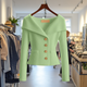 Women's ribbed button front cardigan with shawl collar, long sleeves and front pockets