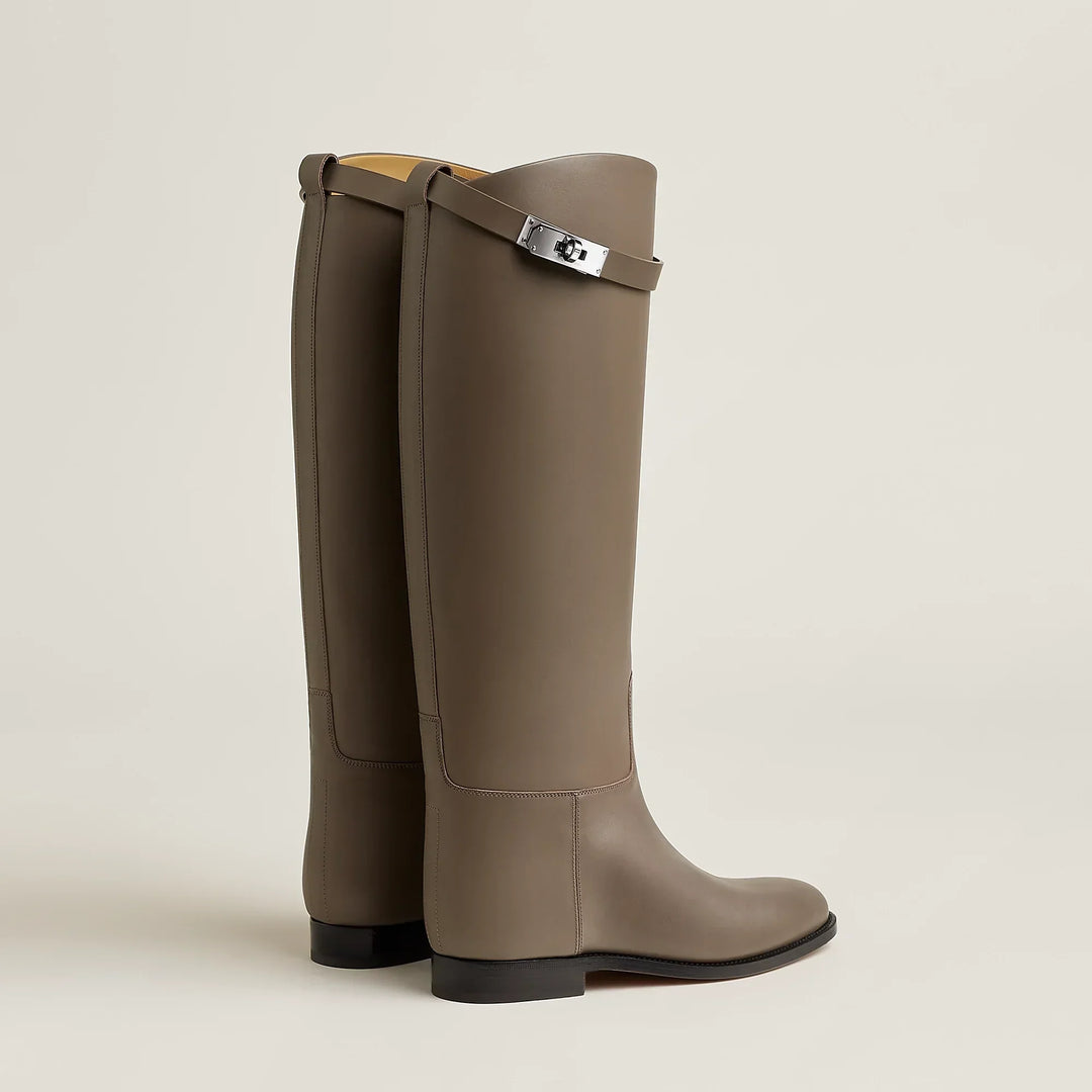 Women's tall knee-high riding boots with strap detail