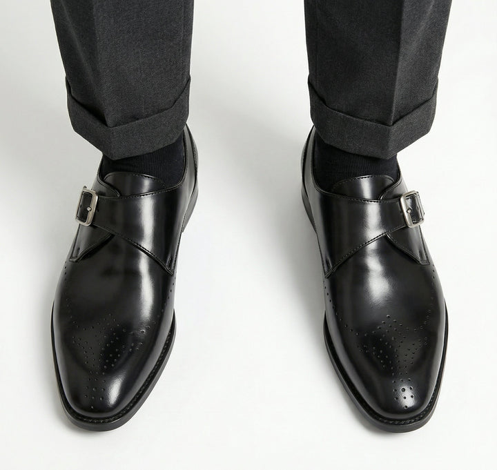 Men's polished buckle loafers with perforated almond toes