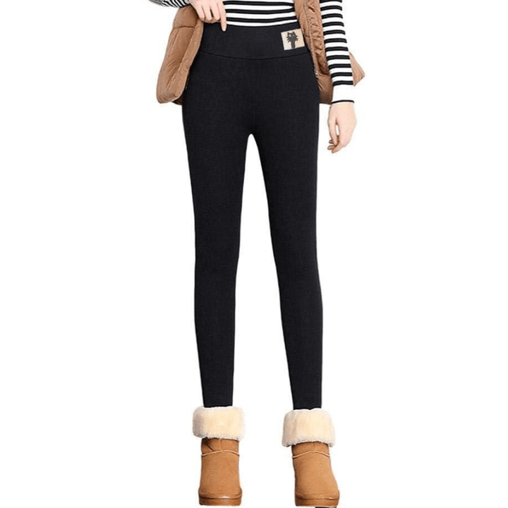 Women's dark fleece-lined leggings with a high waistband
