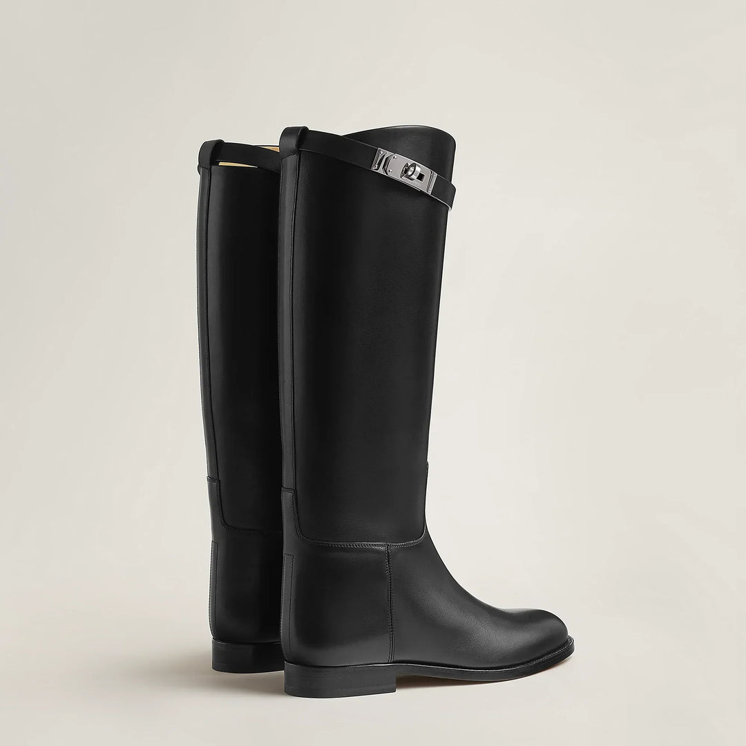 Women's tall knee-high riding boots with strap detail