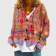 Women's floral striped V-neck button cardigan with long sleeves