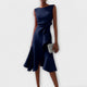 Women's Asymmetric Draped Midi Dress in Red - View 2 | Bellmere