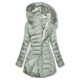 Women's hooded quilted coat with plush-textured lining and zip pockets