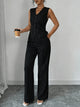 Women's pinstripe sleeveless vest and wide-leg trouser set with V-neck and button front