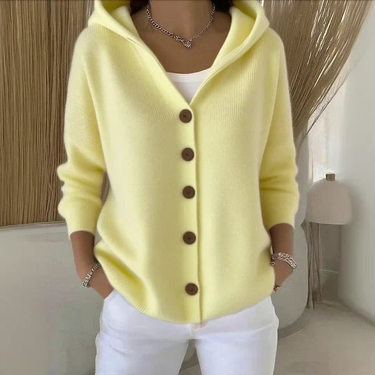 Women's hooded button cardigan with long sleeves