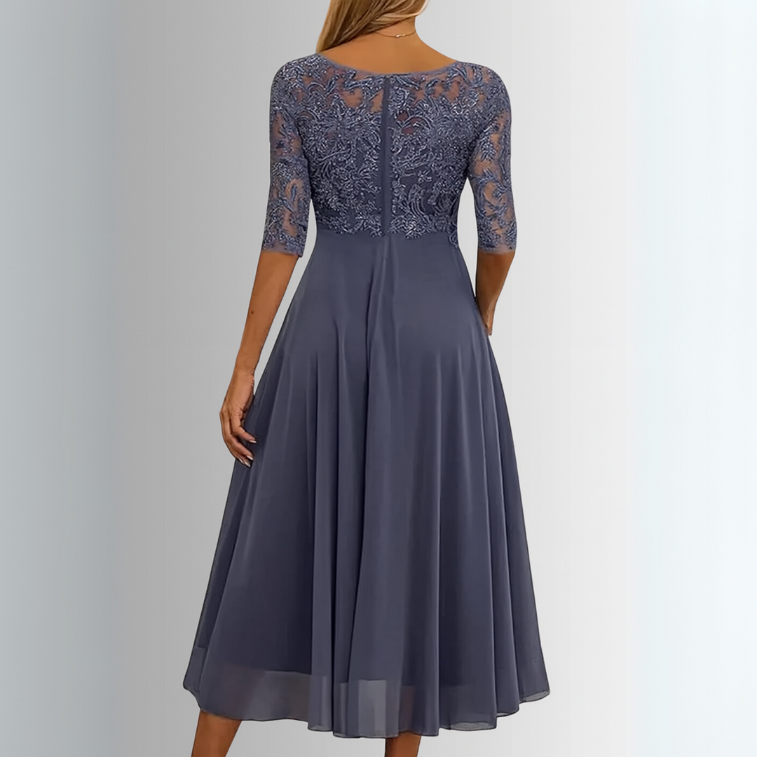 Elegant Women's Lace Dress in Blue - View 6 | Bellmere