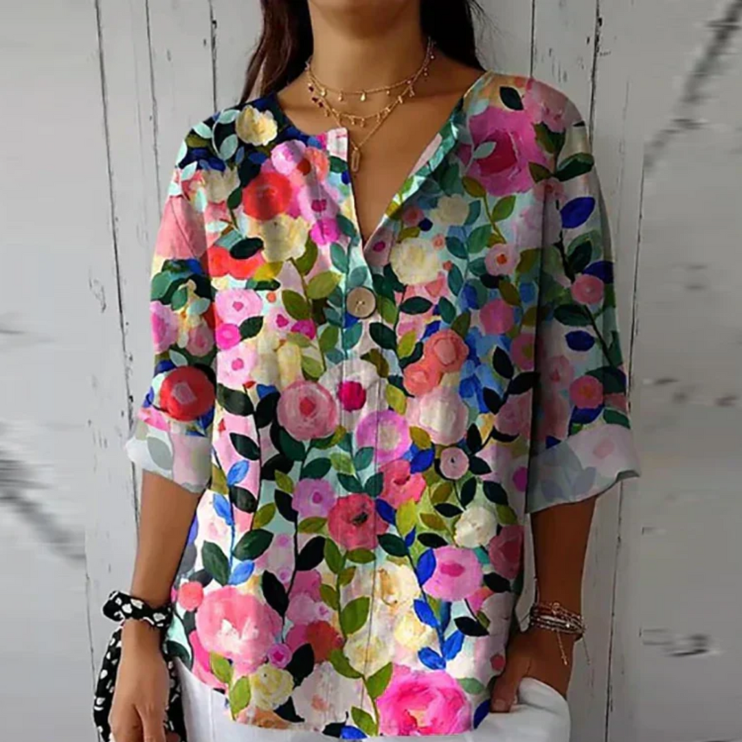 Women's Floral Print Blouse Fb0834 in Blue - Pink - Red - View 6 | Bellmere