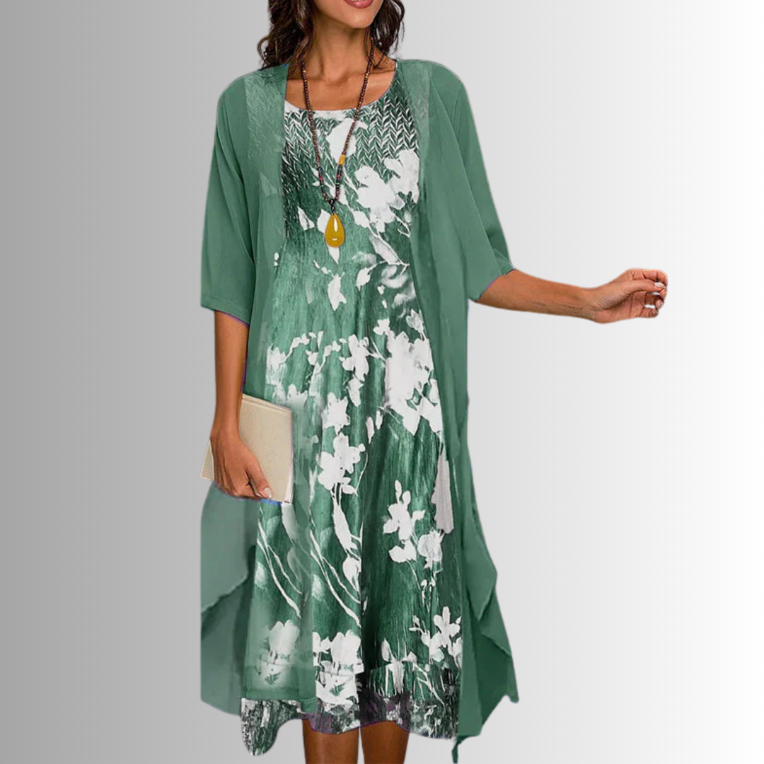 Women's 2-Piece Blouse and Dress Set Kleding & Accessoires in Floral Green | Bellmere