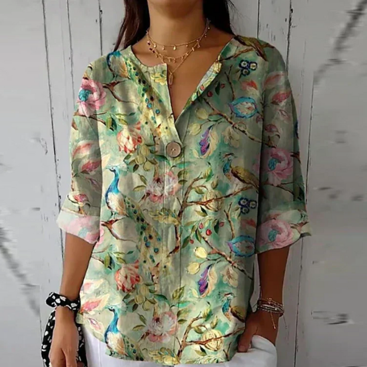 Women's Floral Print Blouse Fb0834 in Blue - Pink - Red - View 7 | Bellmere