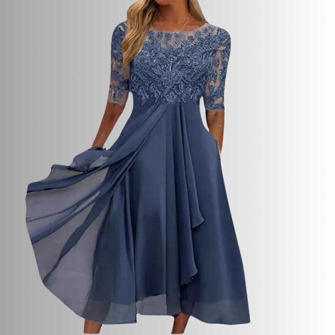Elegant Women's Lace Dress in Blue | Bellmere