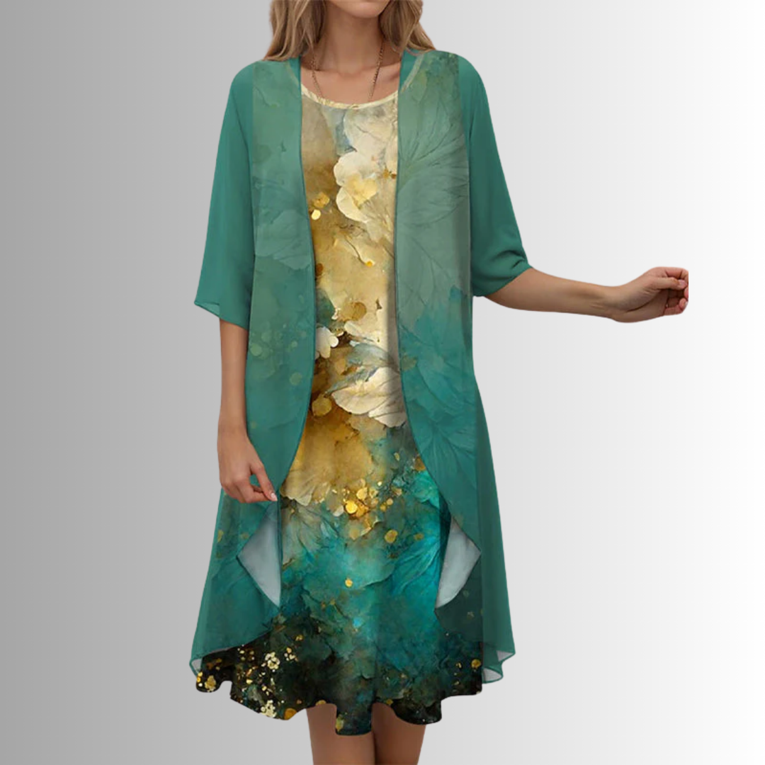 Women's 2-Piece Blouse and Dress Set Kleding & Accessoires in Floral Green - View 6 | Bellmere