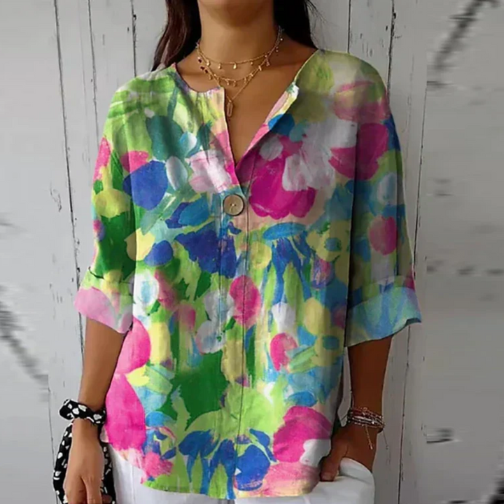 Women's Floral Print Blouse Fb0834 in Blue - Pink - Red - View 8 | Bellmere