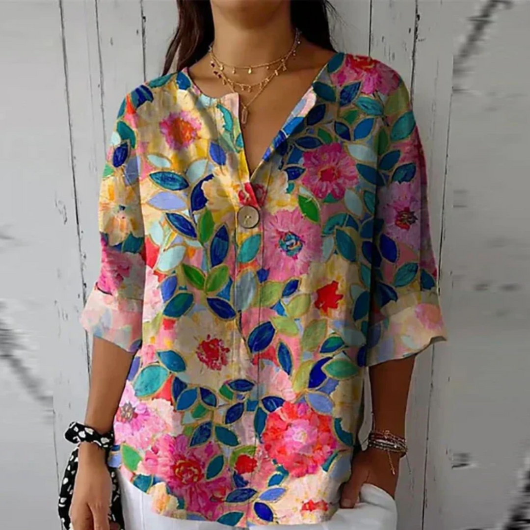 Women's Floral Print Blouse Fb0834 in Blue - Pink - Red - View 5 | Bellmere