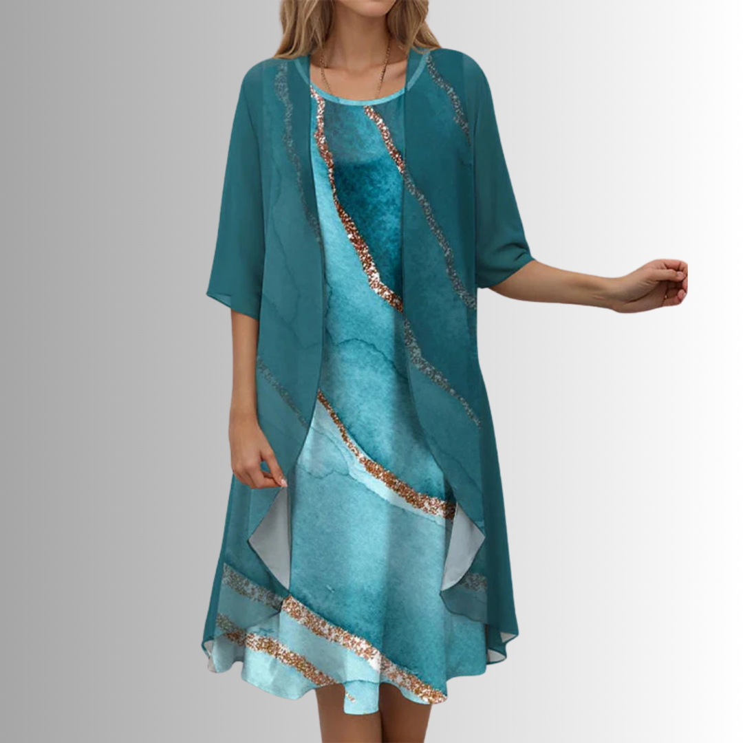 Women's 2-Piece Blouse and Dress Set Kleding & Accessoires in Floral Green - View 3 | Bellmere