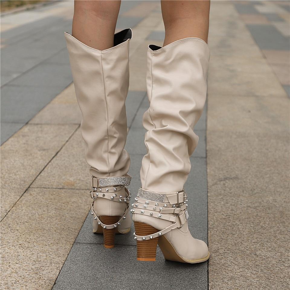 Women's Knee-High Boots - Slouchy Block Heel in Brown - View 8 | Bellmere
