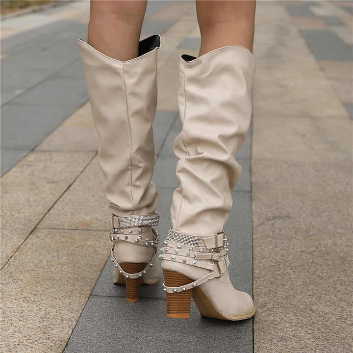 Women's Knee-High Boots - Slouchy Block Heel in Brown - View 8 | Bellmere