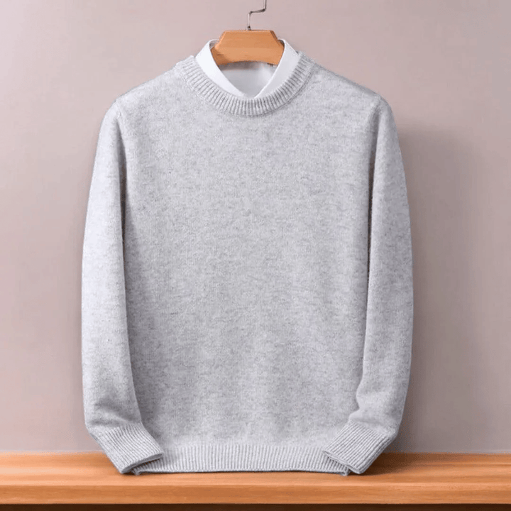 Men's oversized plain crew neck sweater with long sleeves and ribbed trims